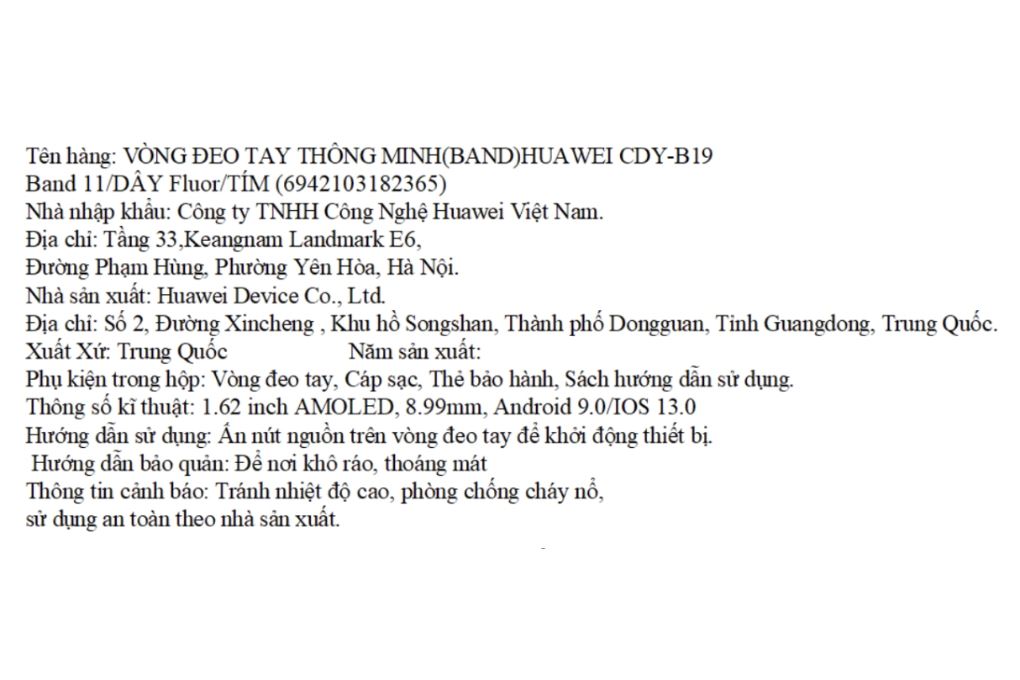 Vòng đeo tay thông minh Huawei Band 11 dây Fluor Màu Tím