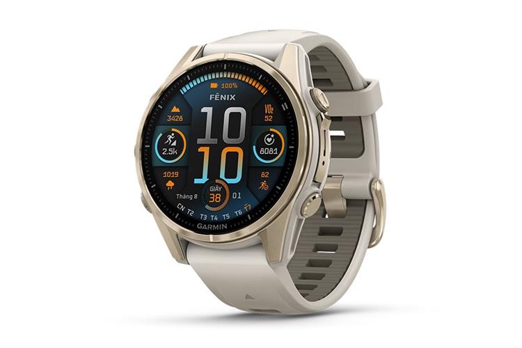 Garmin Fenix 8 Sapphire 43mm viền thép dây silicone Màu Vàng nhạt