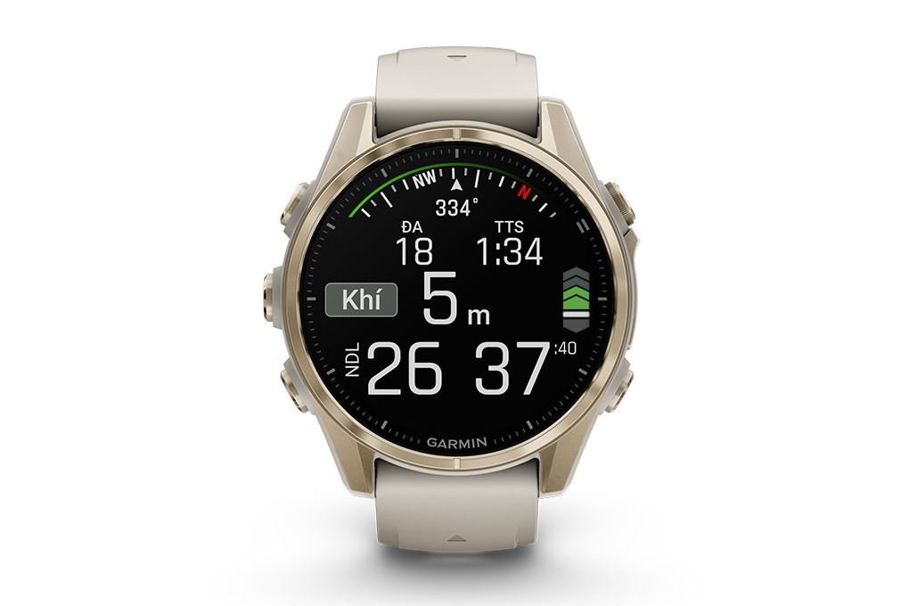 Garmin Fenix 8 Sapphire 43mm viền thép dây silicone Màu Vàng nhạt