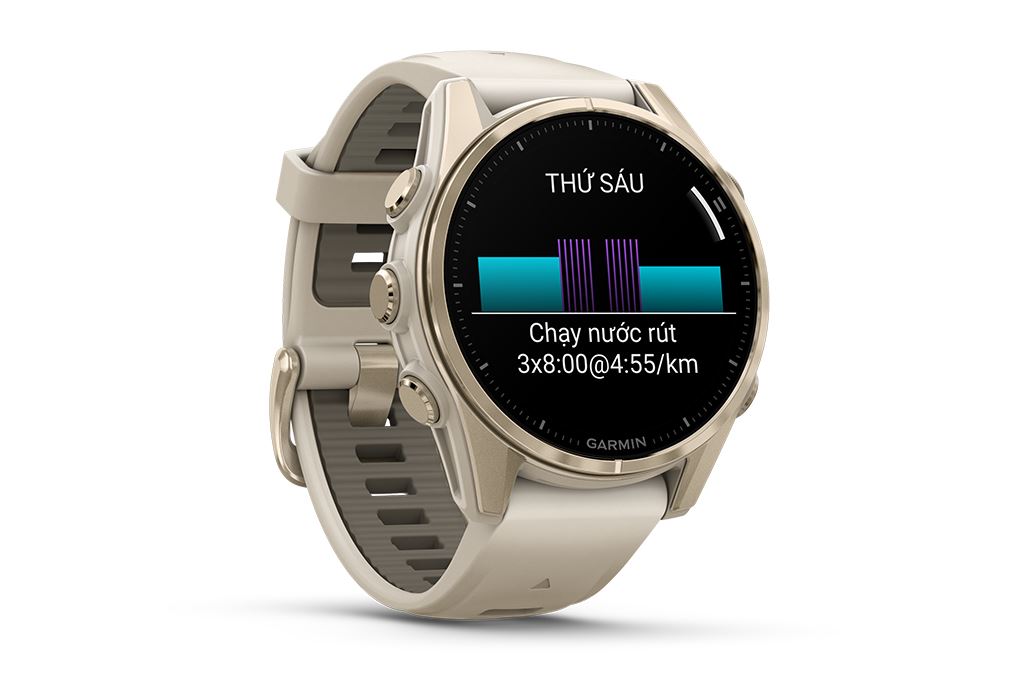 Garmin Fenix 8 Sapphire 43mm viền thép dây silicone Màu Vàng nhạt