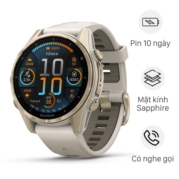 Garmin Fenix 8 Sapphire 43mm viền thép dây silicone