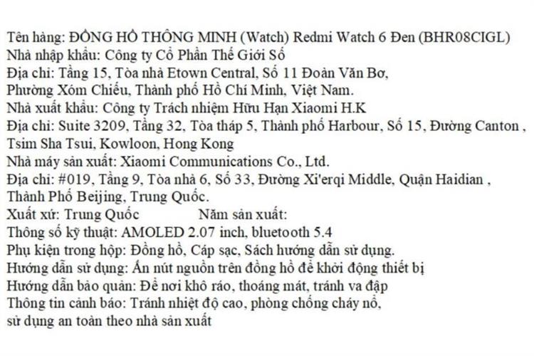 Xiaomi Redmi Watch 6 Màu Đen