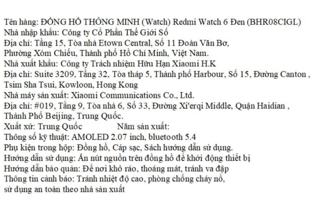 Xiaomi Redmi Watch 6 Màu Đen