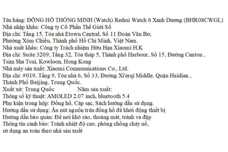 Xiaomi Redmi Watch 6 Màu Xanh Dương