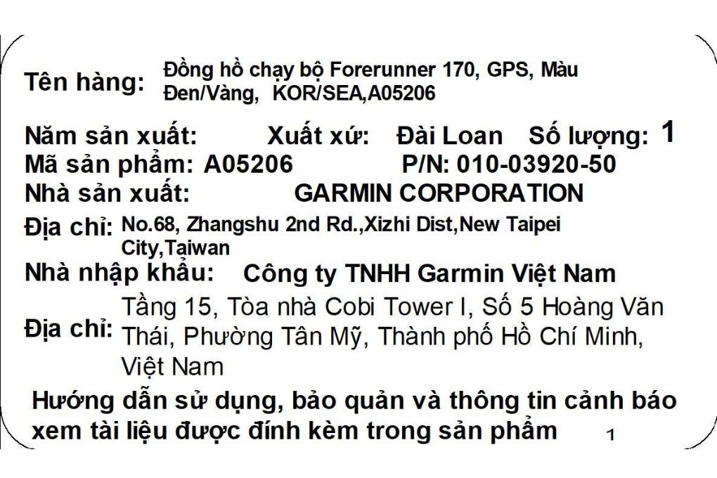 Garmin Forerunner 170 42.6mm dây silicone Màu Đen - Vàng