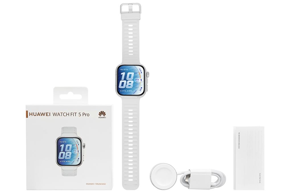 Huawei Watch Fit 5 Pro 44.5mm viền Titanium Micro Arc Oxidation dây Fluoro Màu Trắng