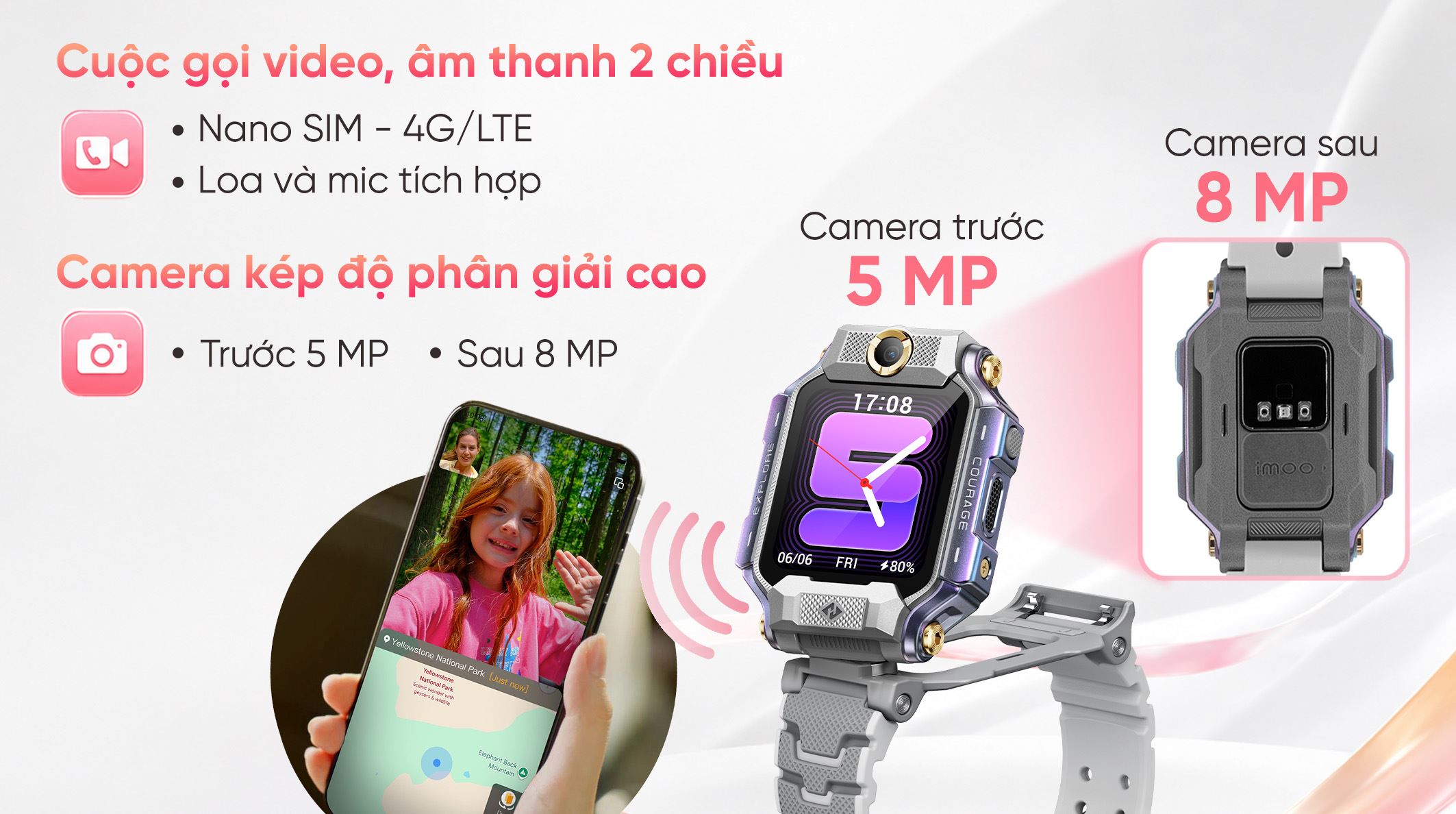 imoo X10 hỗ trợ gọi video 4G với camera kép và kết nối ổn định cho trẻ nhỏ