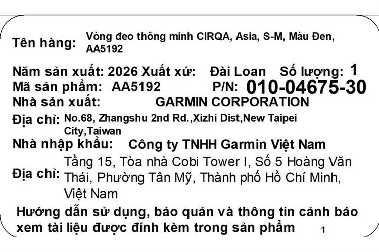 Vòng đeo tay thông minh Garmin CIRQA size S-M dây vải Màu Đen