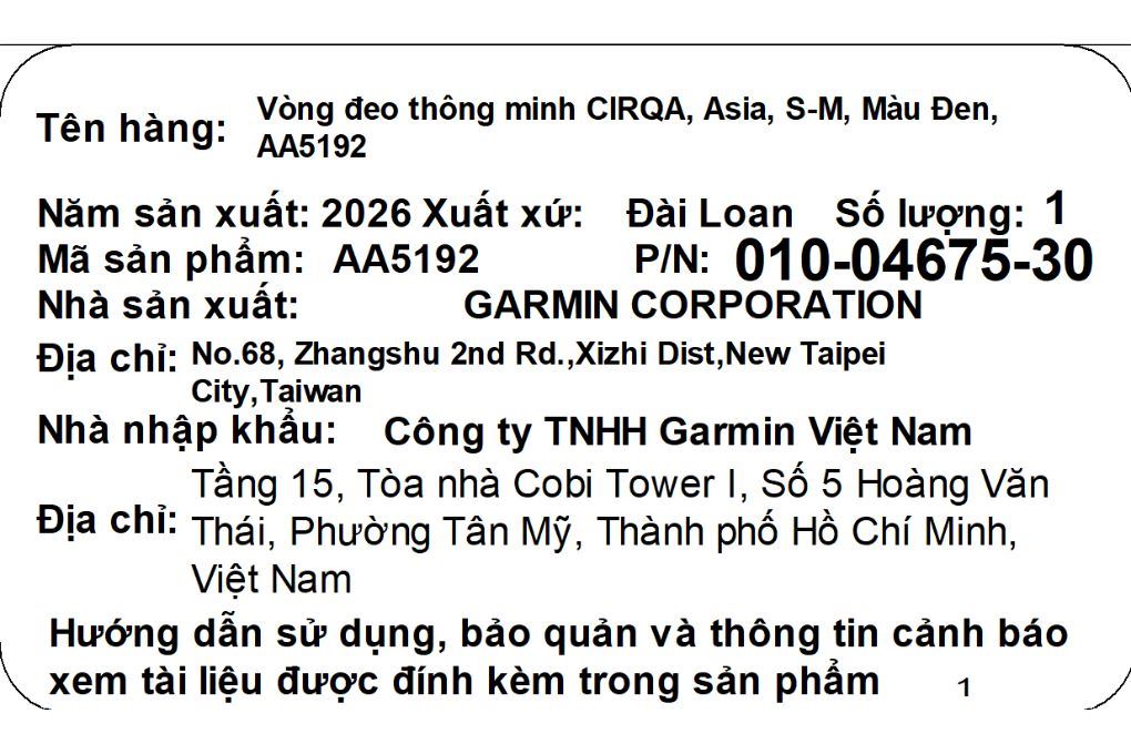 Vòng đeo tay thông minh Garmin CIRQA size S-M dây vải Màu Đen