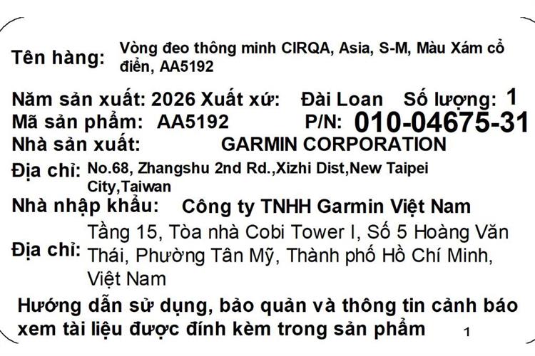 Vòng đeo tay thông minh Garmin CIRQA size S-M dây vải Màu Xám