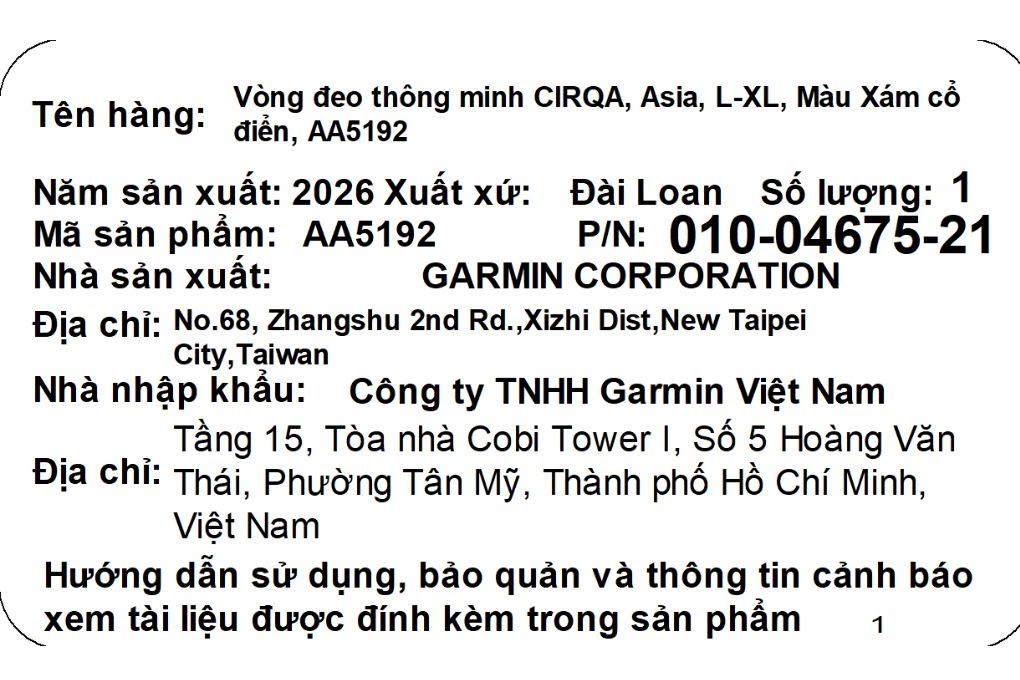 Vòng đeo tay thông minh Garmin CIRQA size L-XL dây vải Màu Xám