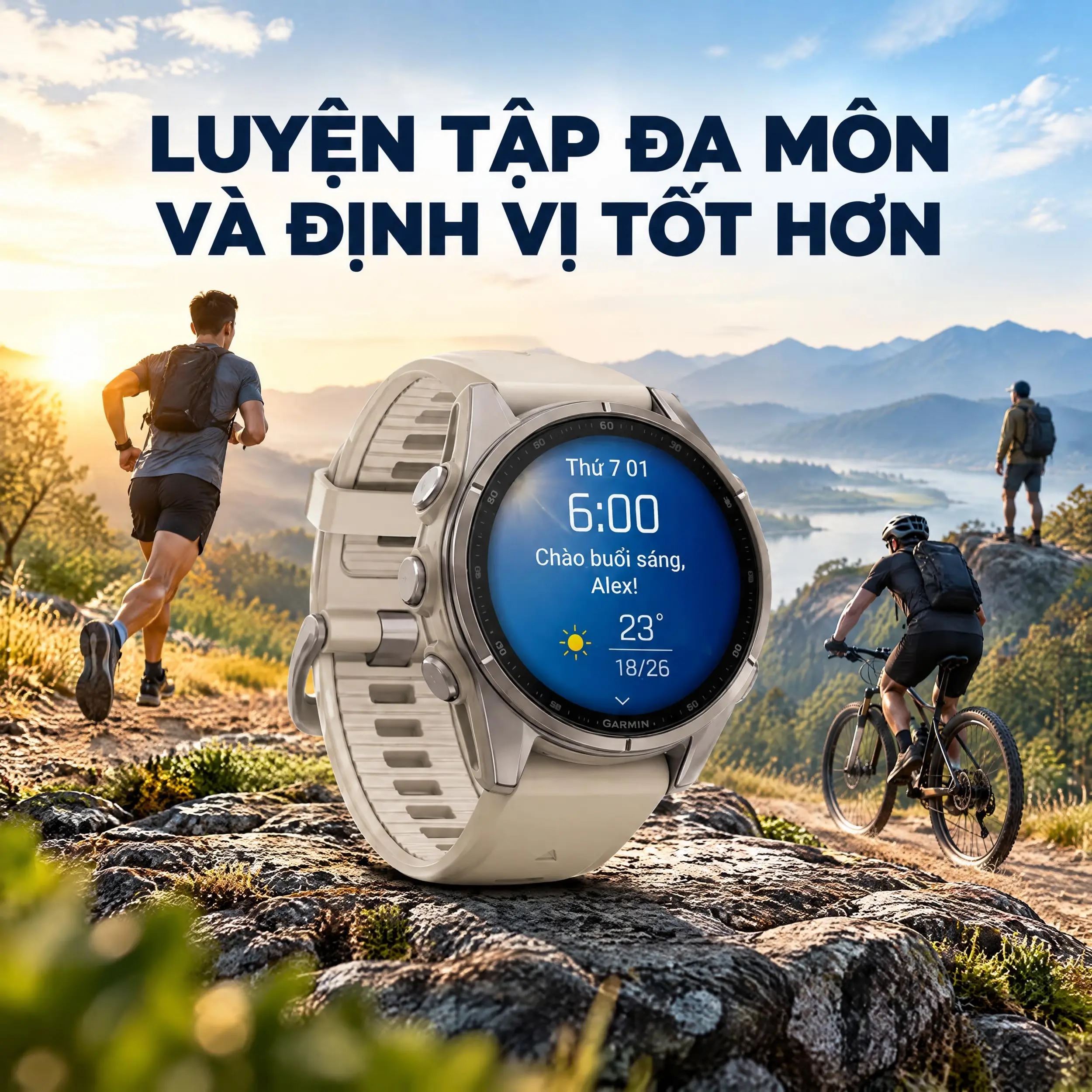 Garmin Fenix 9 Sapphire 43mm viền Titanium dây silicone - luyện tập đa môn