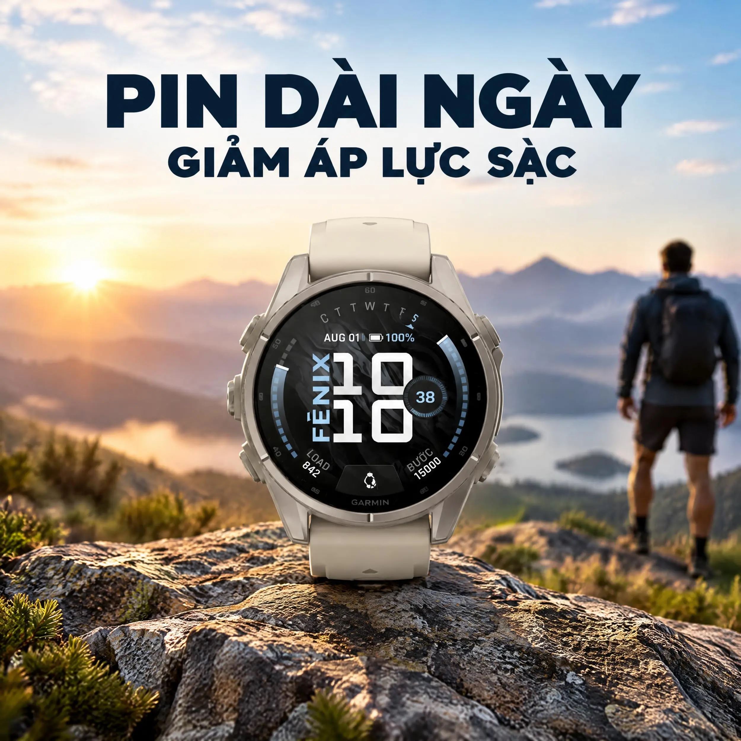 Garmin Fenix 9 Sapphire 43mm viền Titanium dây silicone - pin sử dụng lên đến 30 giờ