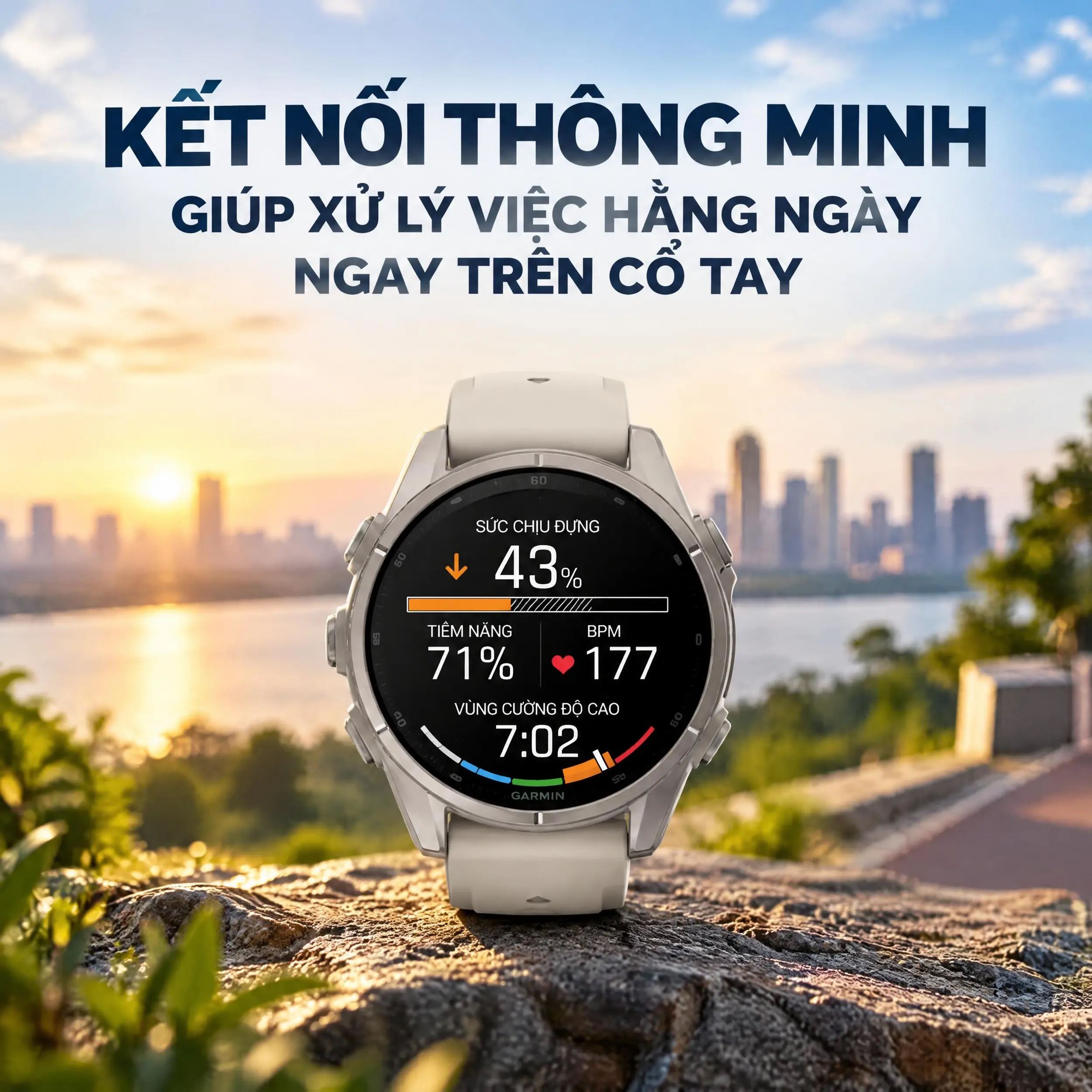 Garmin Fenix 9 Sapphire 43mm viền Titanium dây silicone - kết nối thông minh