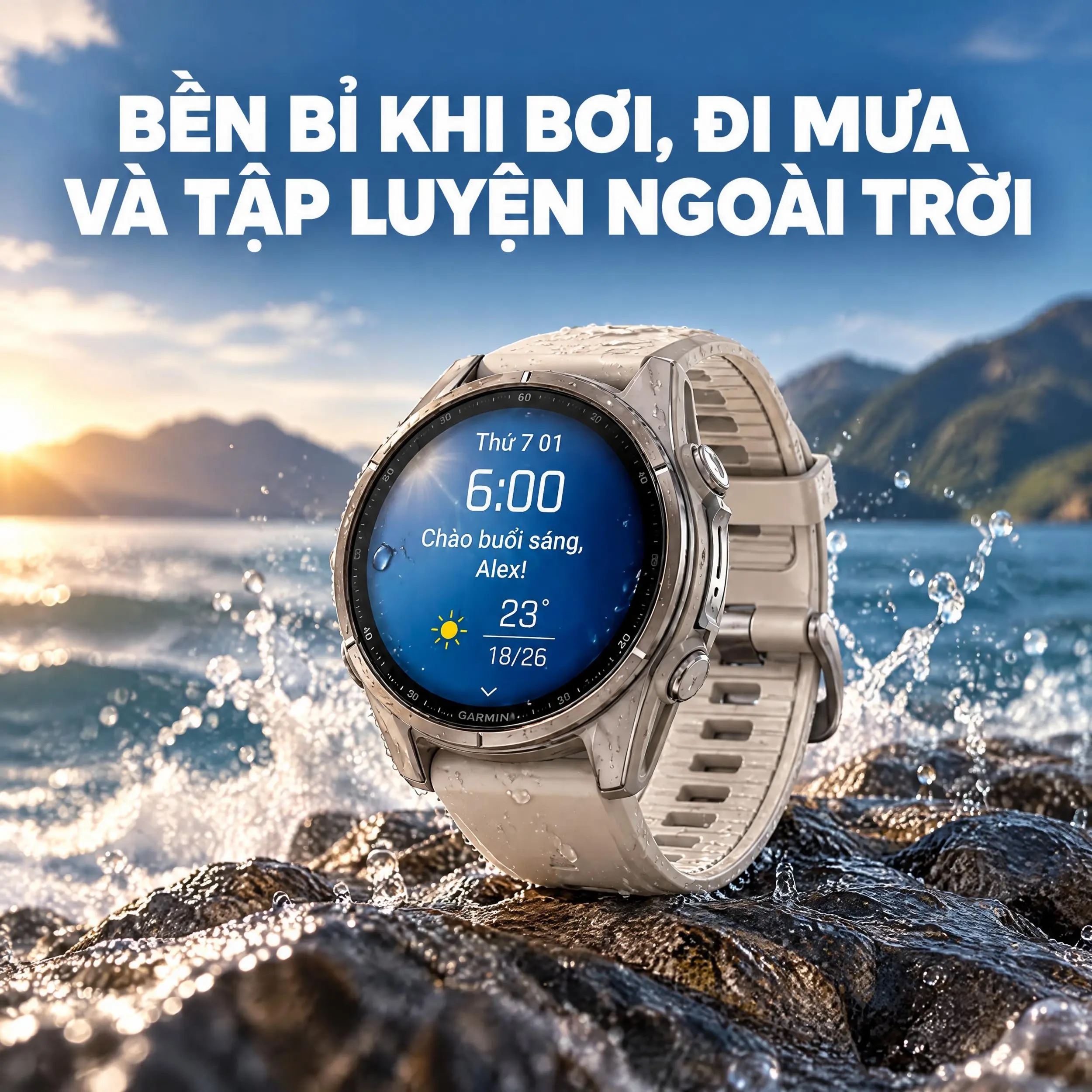 Garmin Fenix 9 Sapphire 43mm viền Titanium dây silicone - bền bỉ