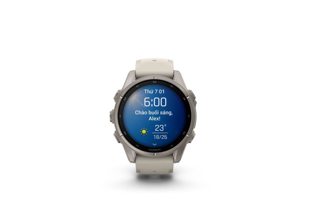 Garmin Fenix 9 Sapphire 43mm viền Titanium dây silicone Màu Xám