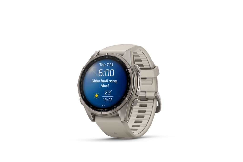 Garmin Fenix 9 Sapphire 43mm viền Titanium dây silicone Màu Xám