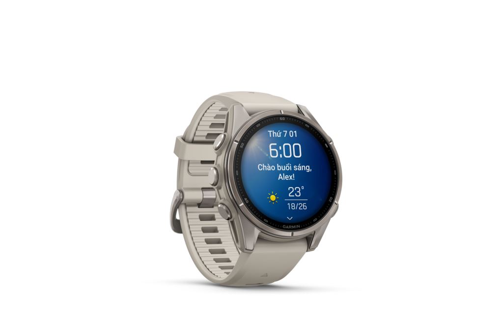 Garmin Fenix 9 Sapphire 43mm viền Titanium dây silicone Màu Xám