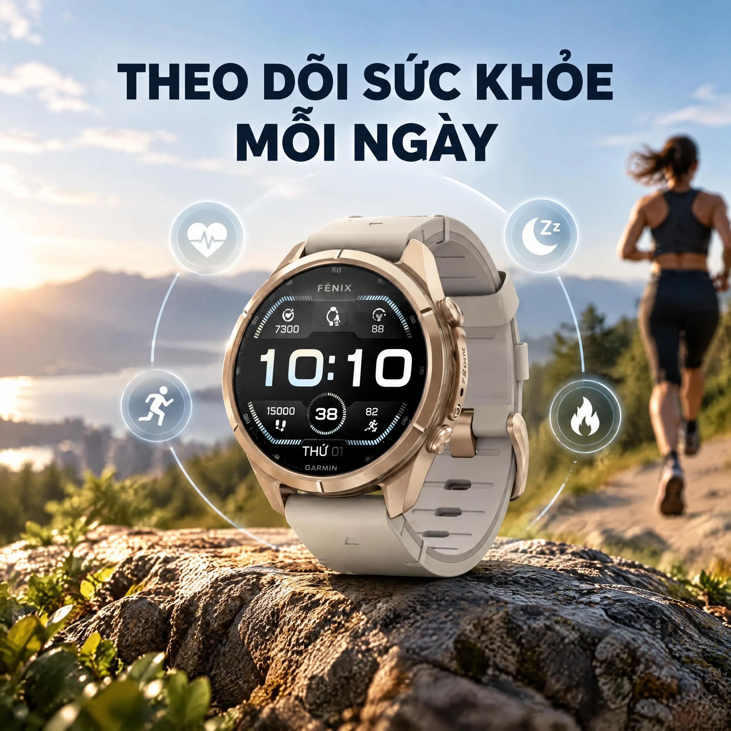 Garmin Fenix 9 Pro Sapphire 43mm viền Titanium dây silicone - theo dõi sức khoẻ, tập luyện