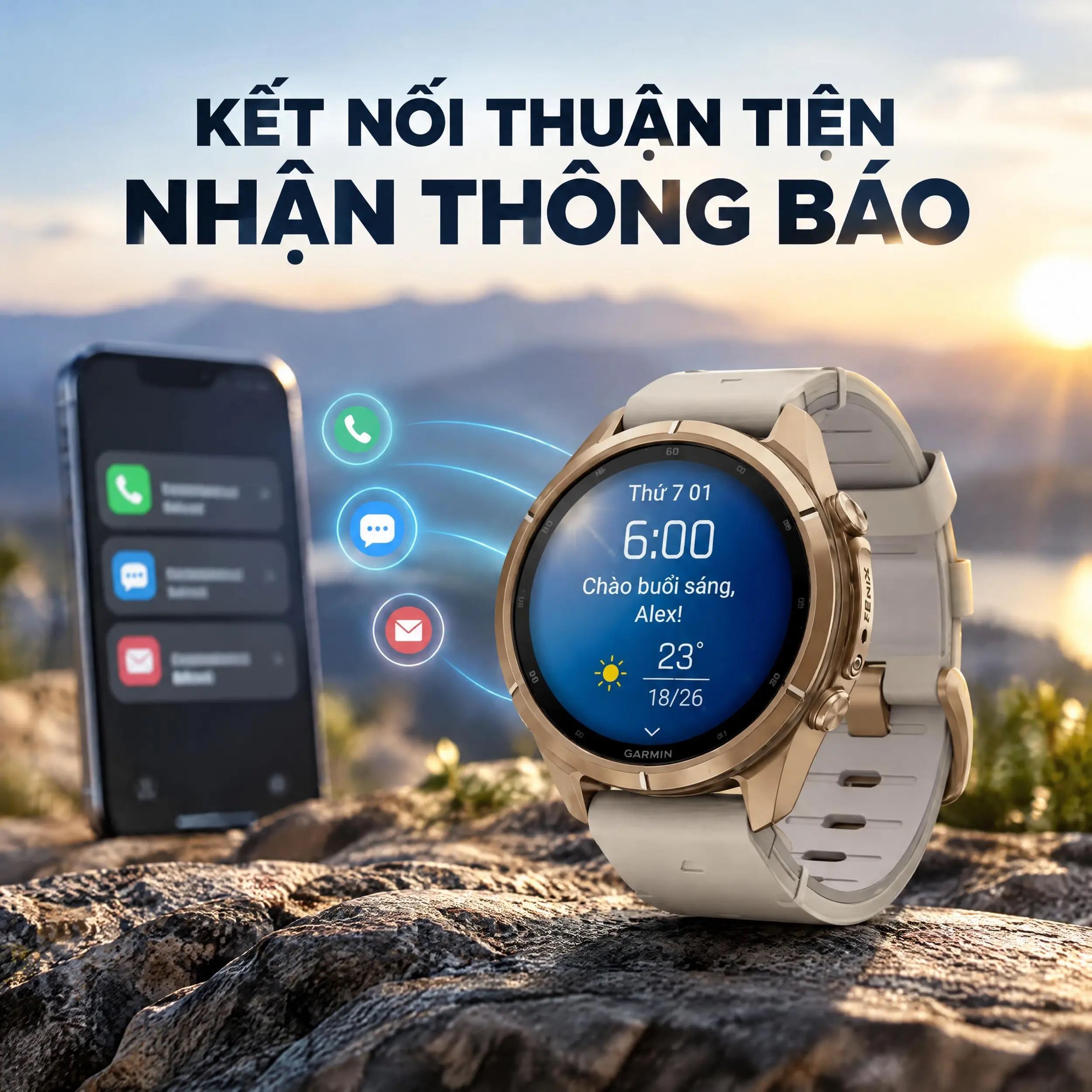 Garmin Fenix 9 Pro Sapphire 43mm viền Titanium dây silicone - không bỏ lỡ thông báo
