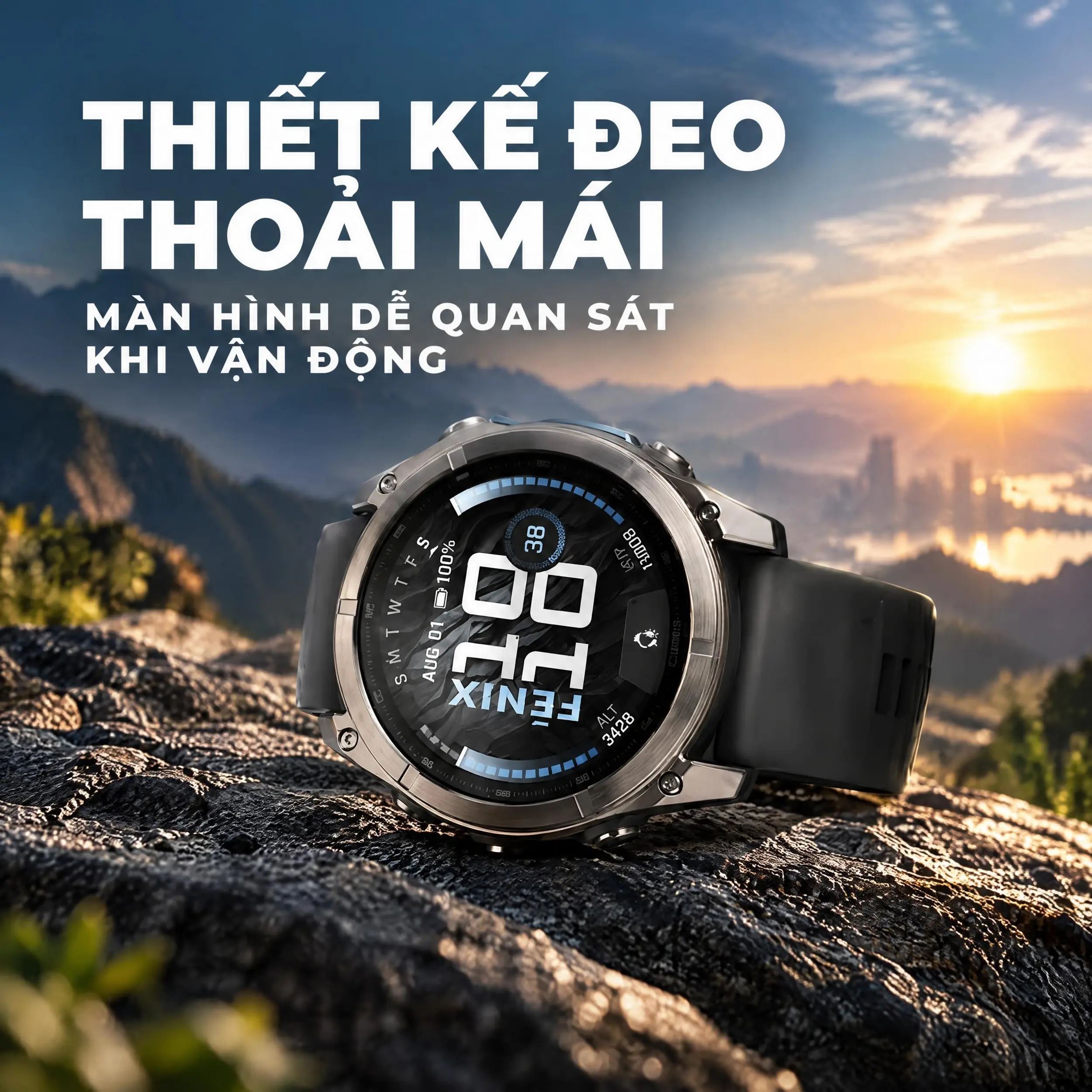 Garmin Fenix 9 Pro Sapphire 43mm viền Titanium dây silicone - thiết kế đeo thường nhật thoải mái