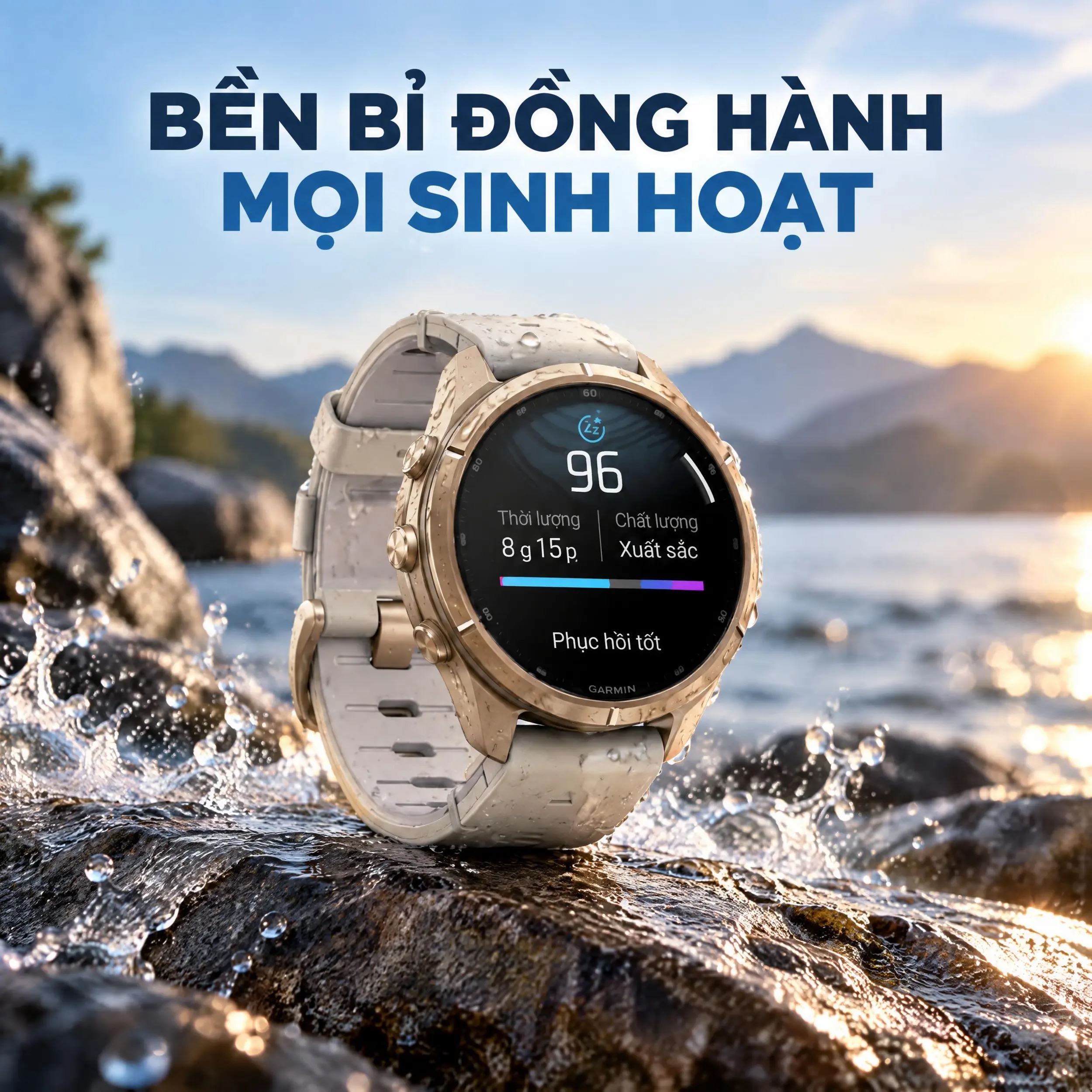 Garmin Fenix 9 Pro Sapphire 43mm viền Titanium dây silicone - thiết kế bền bỉ