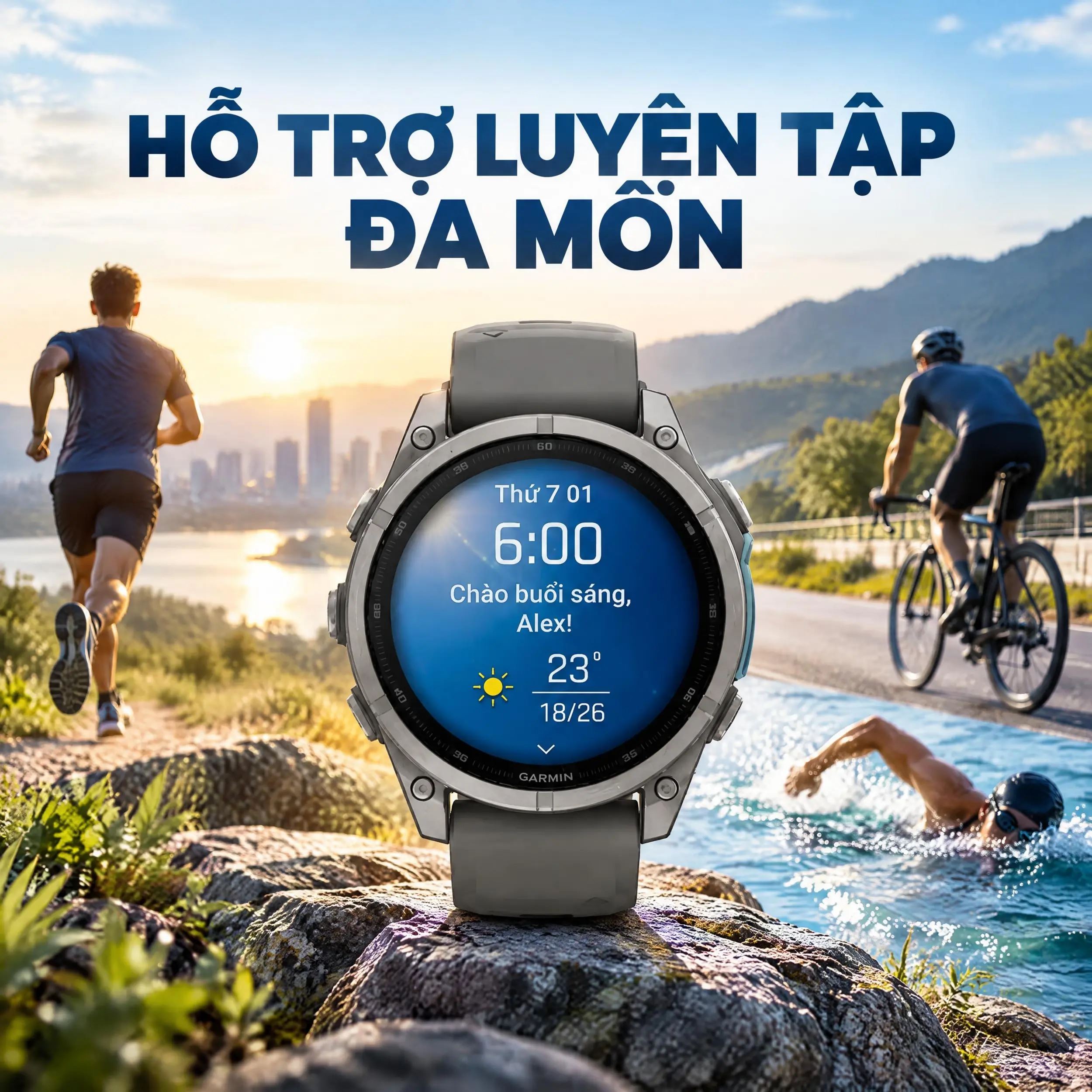 Garmin Fenix 9 Sapphire 47mm viền Titanium dây silicone - luyện tập đa môn