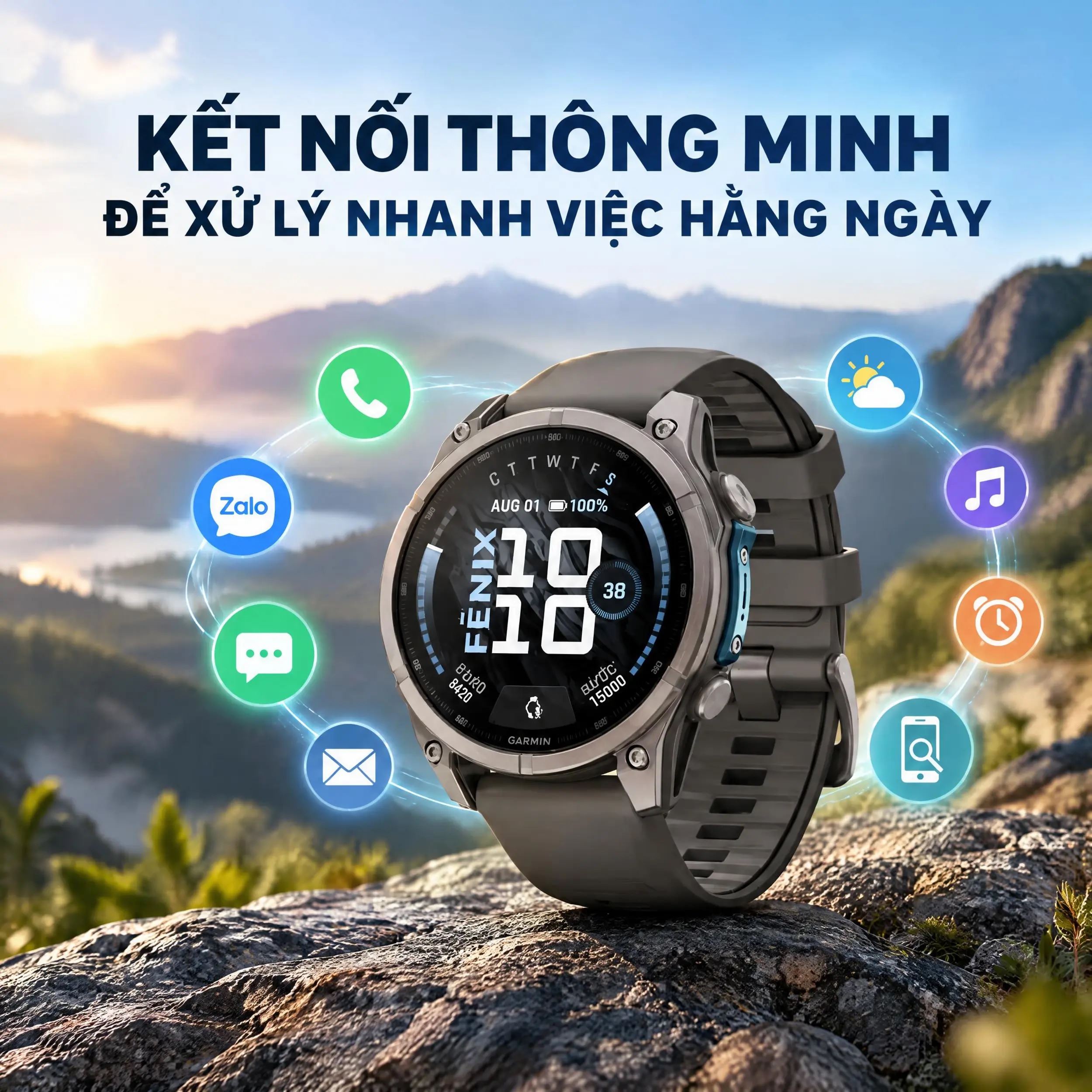 Garmin Fenix 9 Sapphire 47mm viền Titanium dây silicone - kết nối thông minh