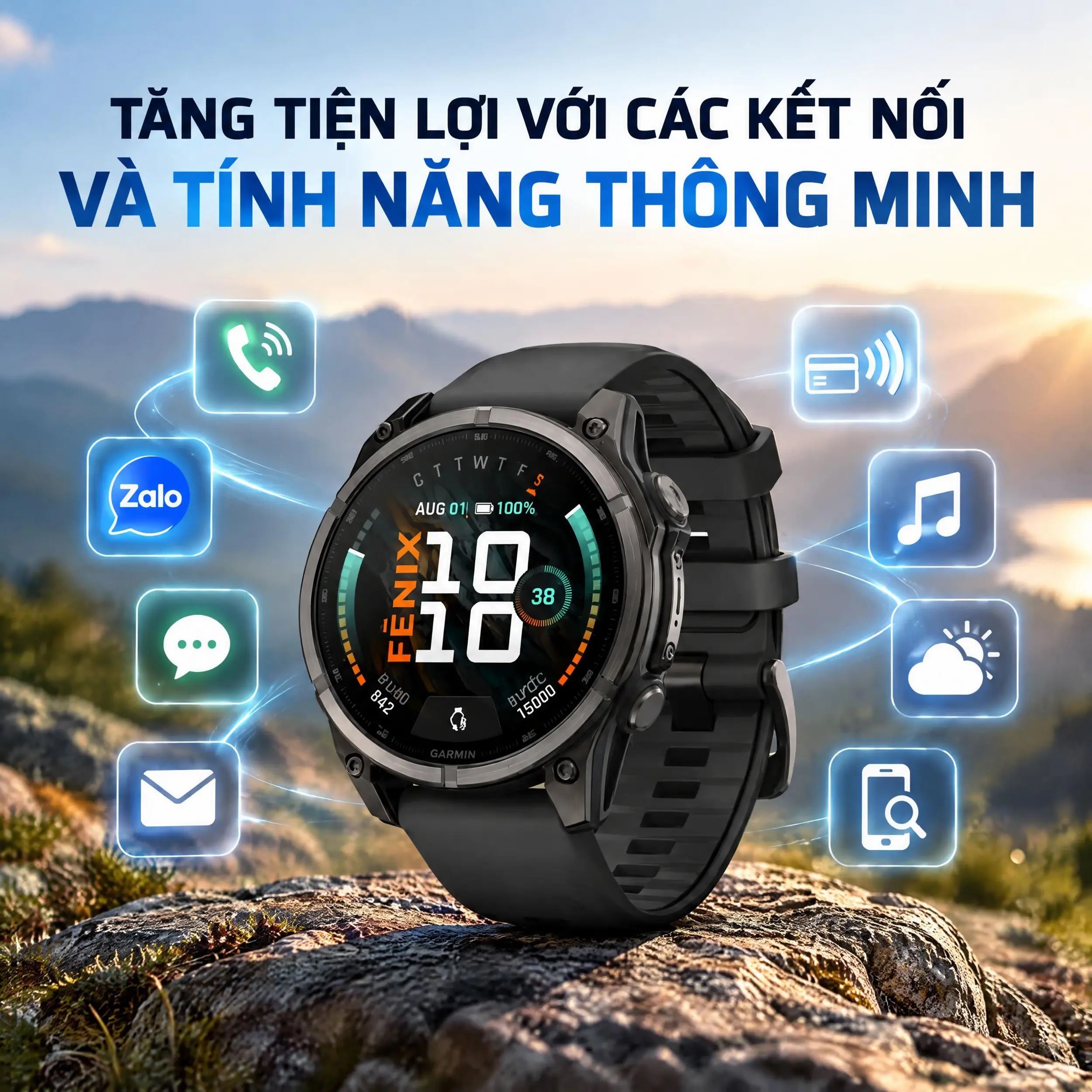 Garmin Fenix 9 Sapphire 47 mm viền Titanium Carbon dây silicone - tính năng thông minh