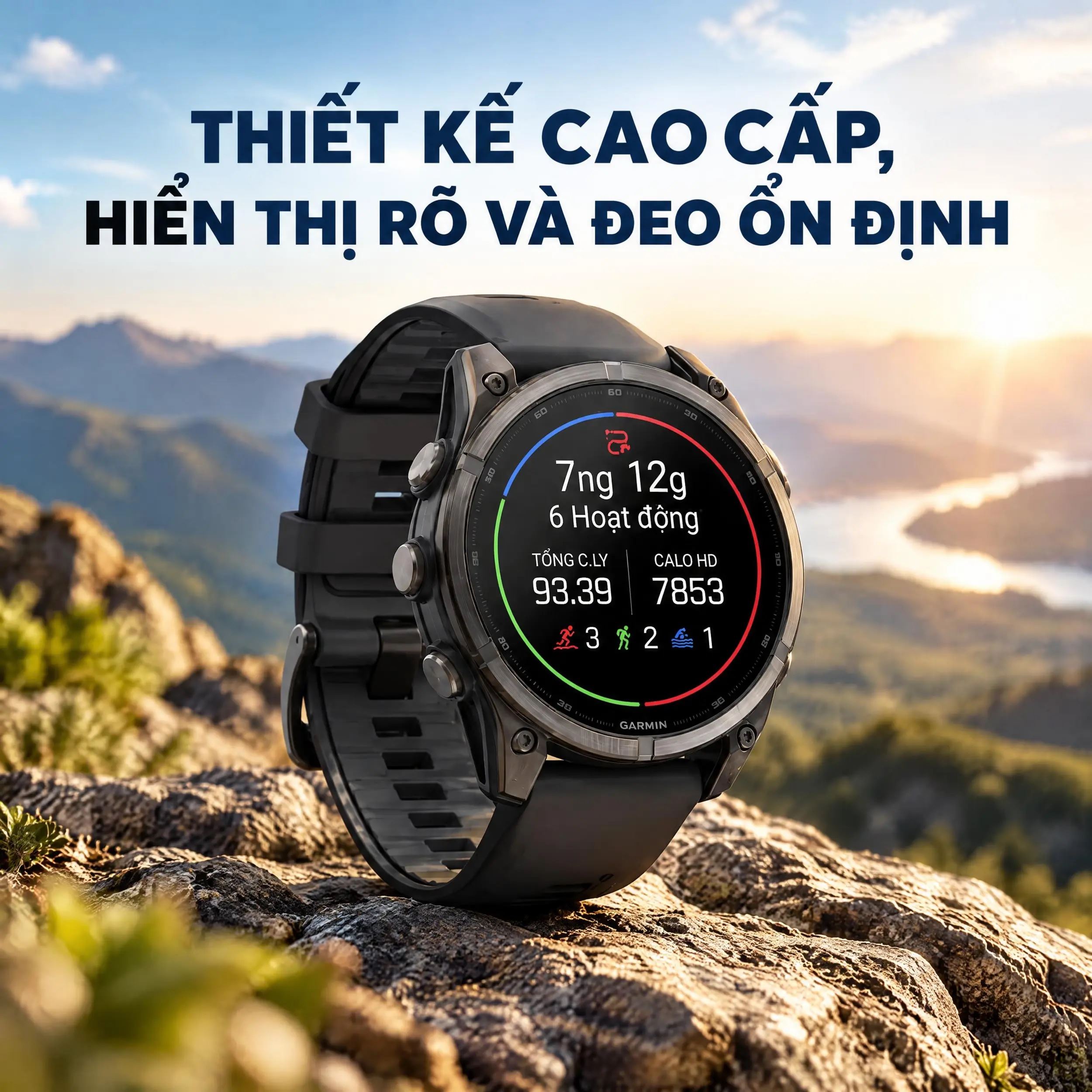 Garmin Fenix 9 Sapphire 47 mm viền Titanium Carbon dây silicone - thiết kế