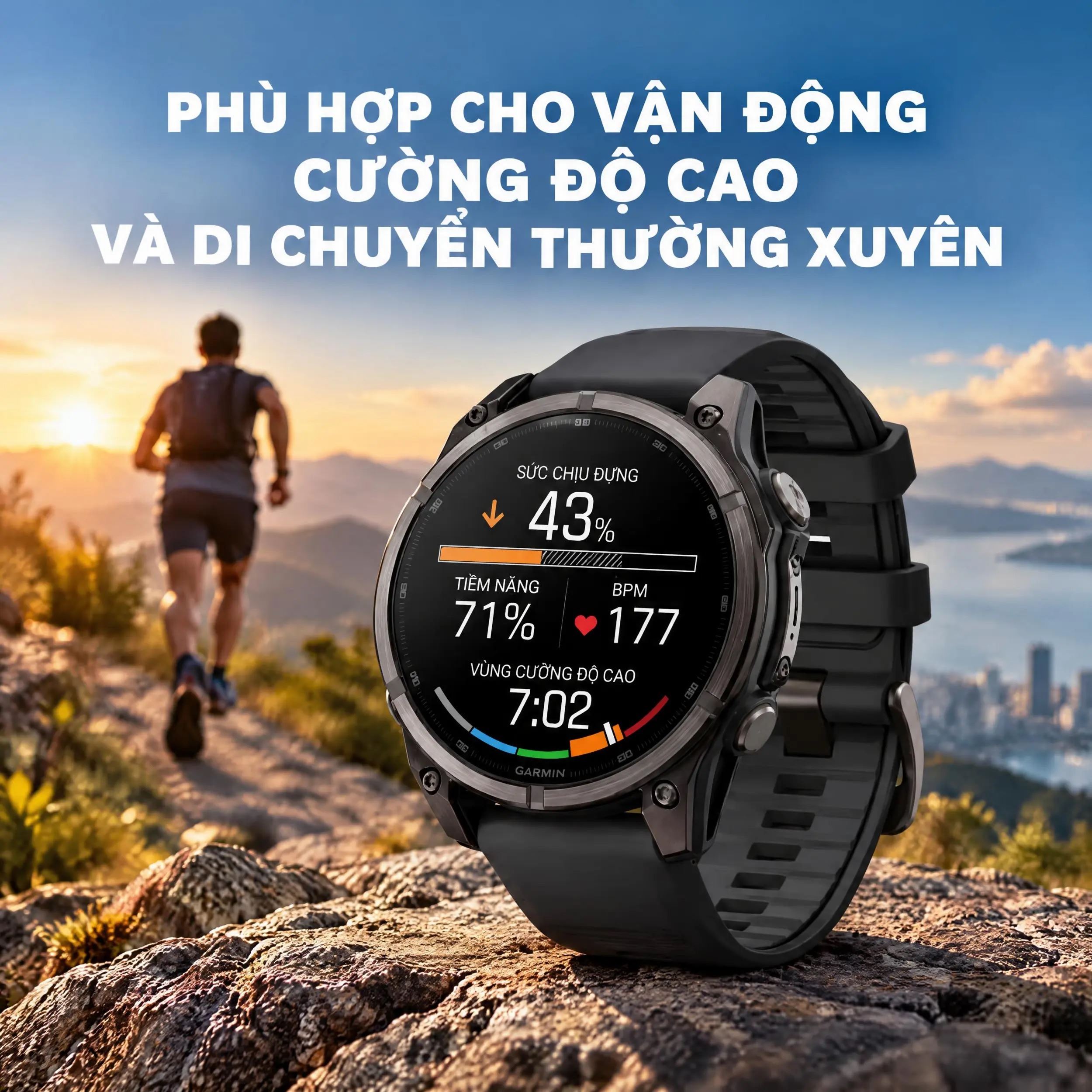 Garmin Fenix 9 Sapphire 47 mm viền Titanium Carbon dây silicone - phù hợp