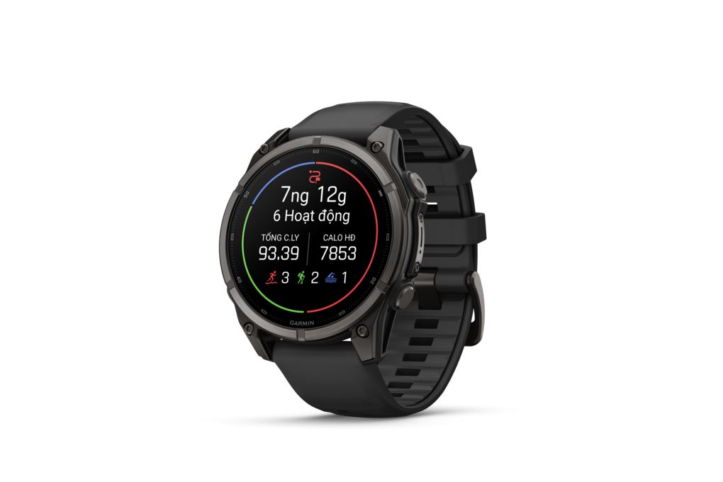 Garmin Fenix 9 Sapphire 47mm viền Titanium Carbon dây silicone Màu Đen