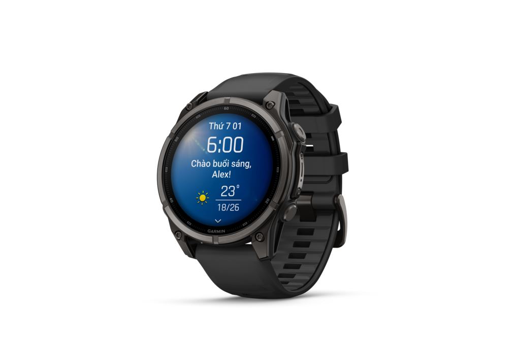 Garmin Fenix 9 Sapphire 47mm viền Titanium Carbon dây silicone Màu Đen