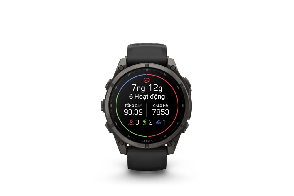 Garmin Fenix 9 Sapphire 47mm viền Titanium Carbon dây silicone Màu Đen