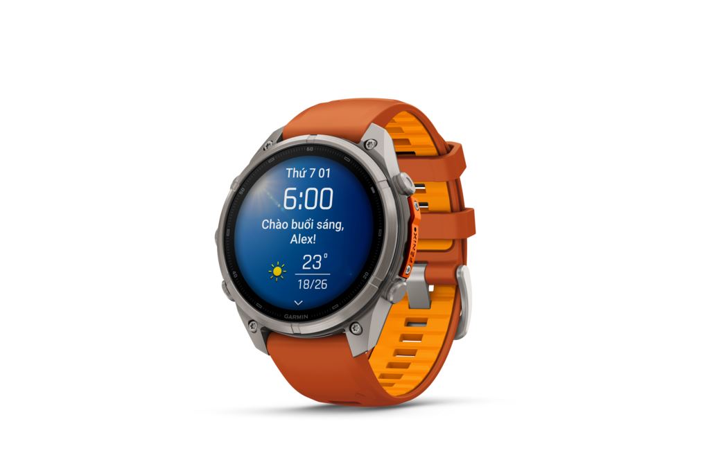 Garmin Fenix 9 Pro Sapphire 47mm viền Titanium dây silicone Màu Cam