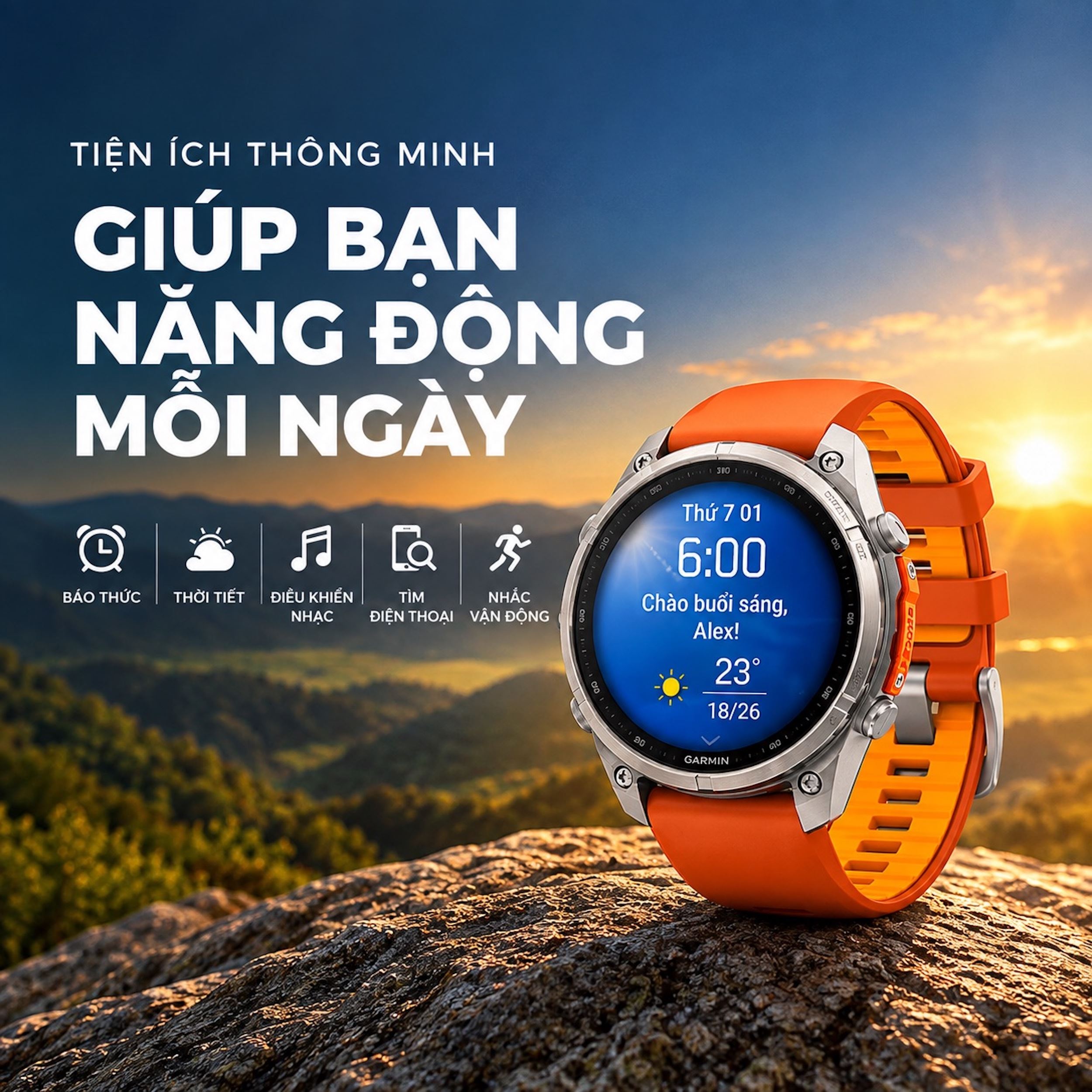 Garmin Fenix 9 Pro Sapphire 47mm viền Titanium dây silicone - tiện ích thông minh