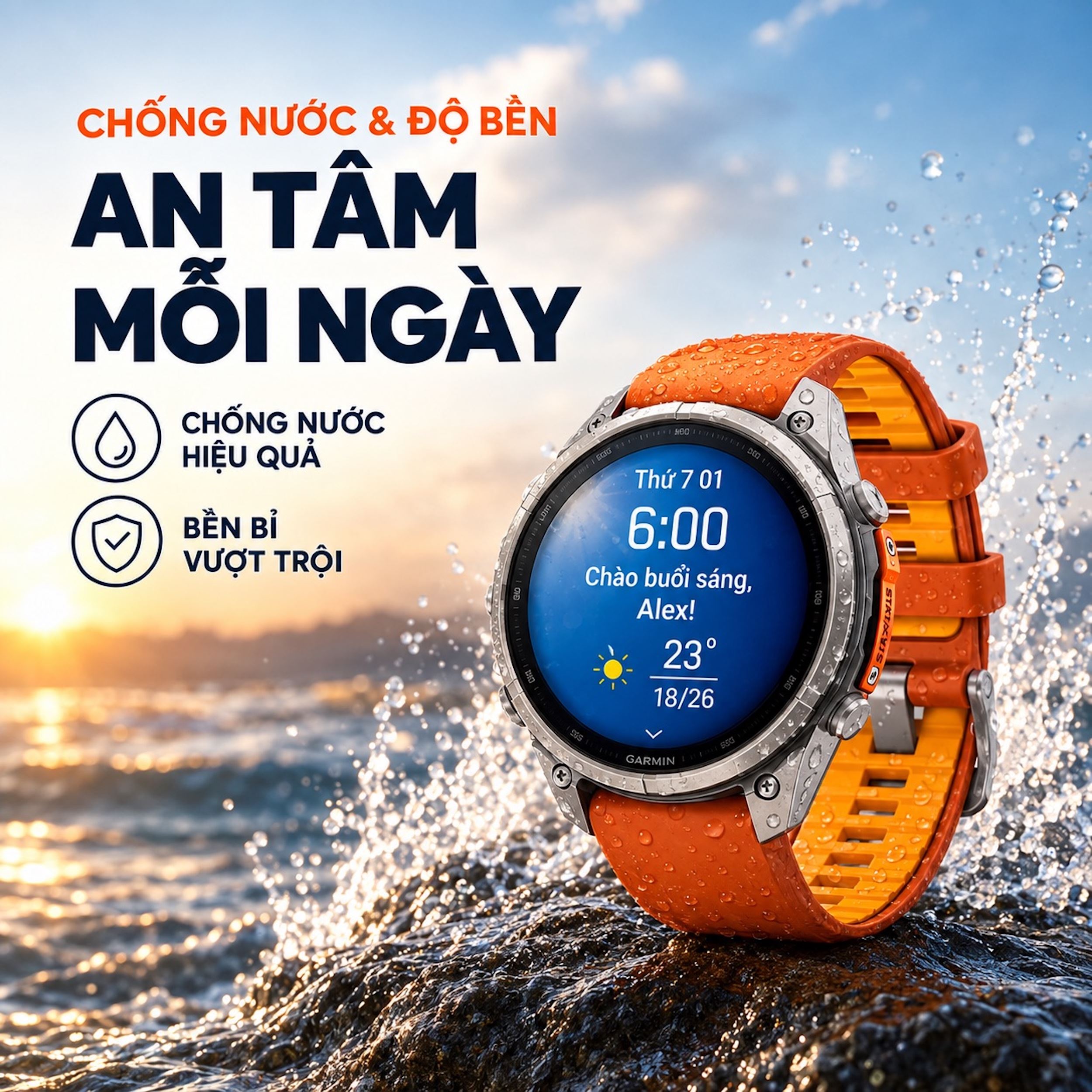 Garmin Fenix 9 Pro Sapphire 47mm viền Titanium dây silicone - độ bền của thiết bị