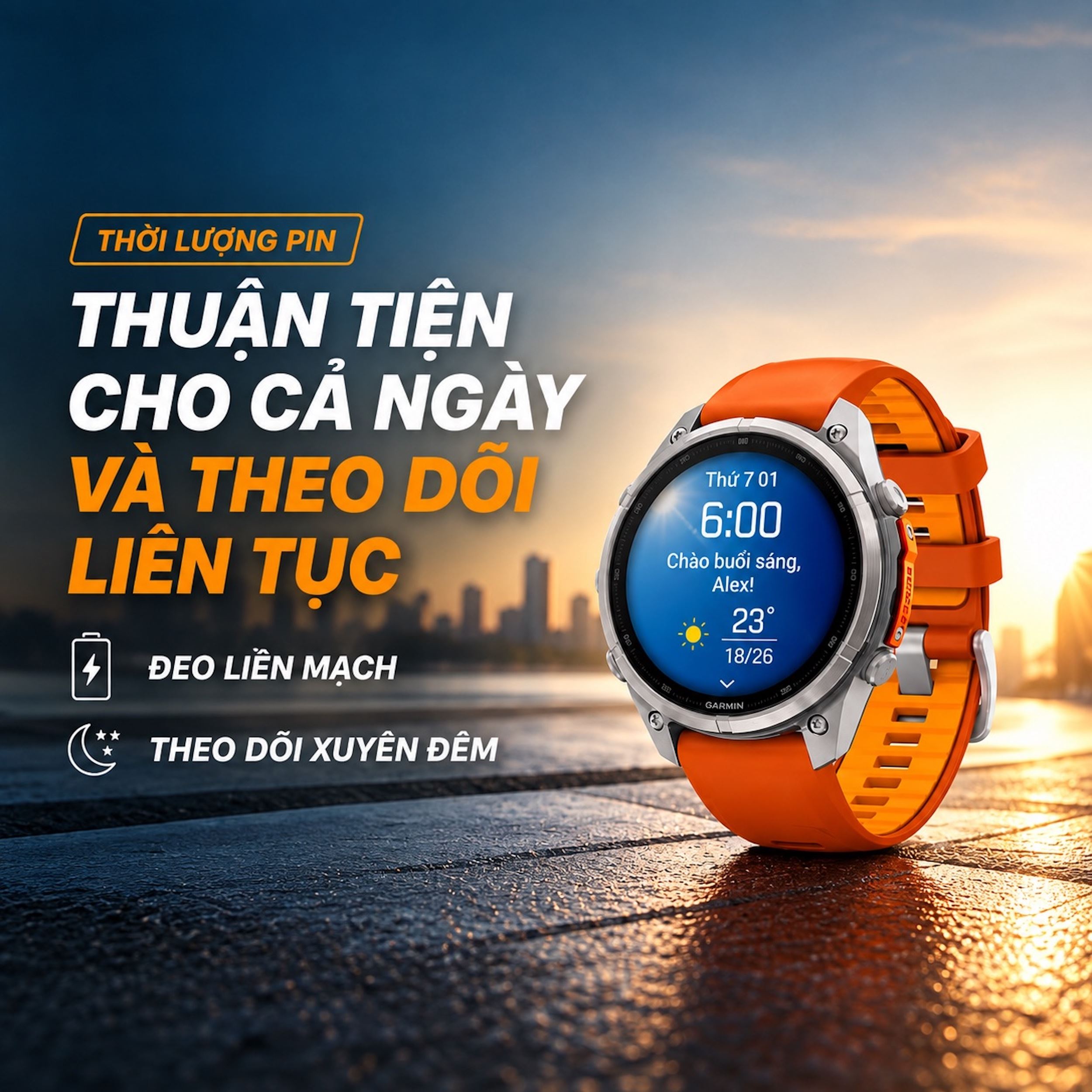 Garmin Fenix 9 Pro Sapphire 47mm viền Titanium dây silicone - thời lượng pin