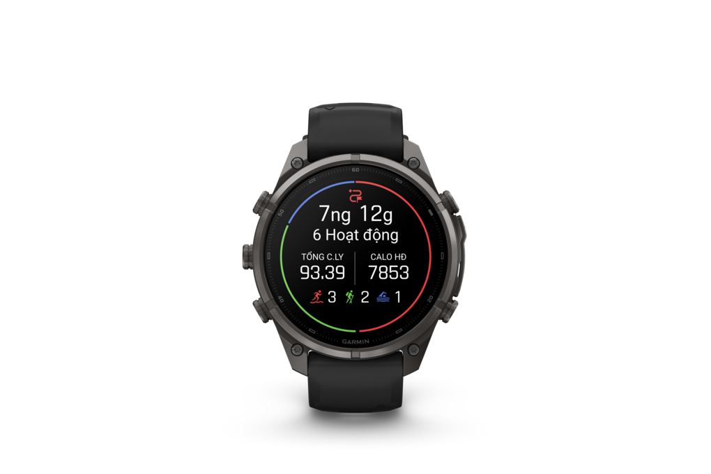 Garmin Fenix 9 Pro Sapphire 47mm viền Titanium Carbon dây silicone Màu Đen