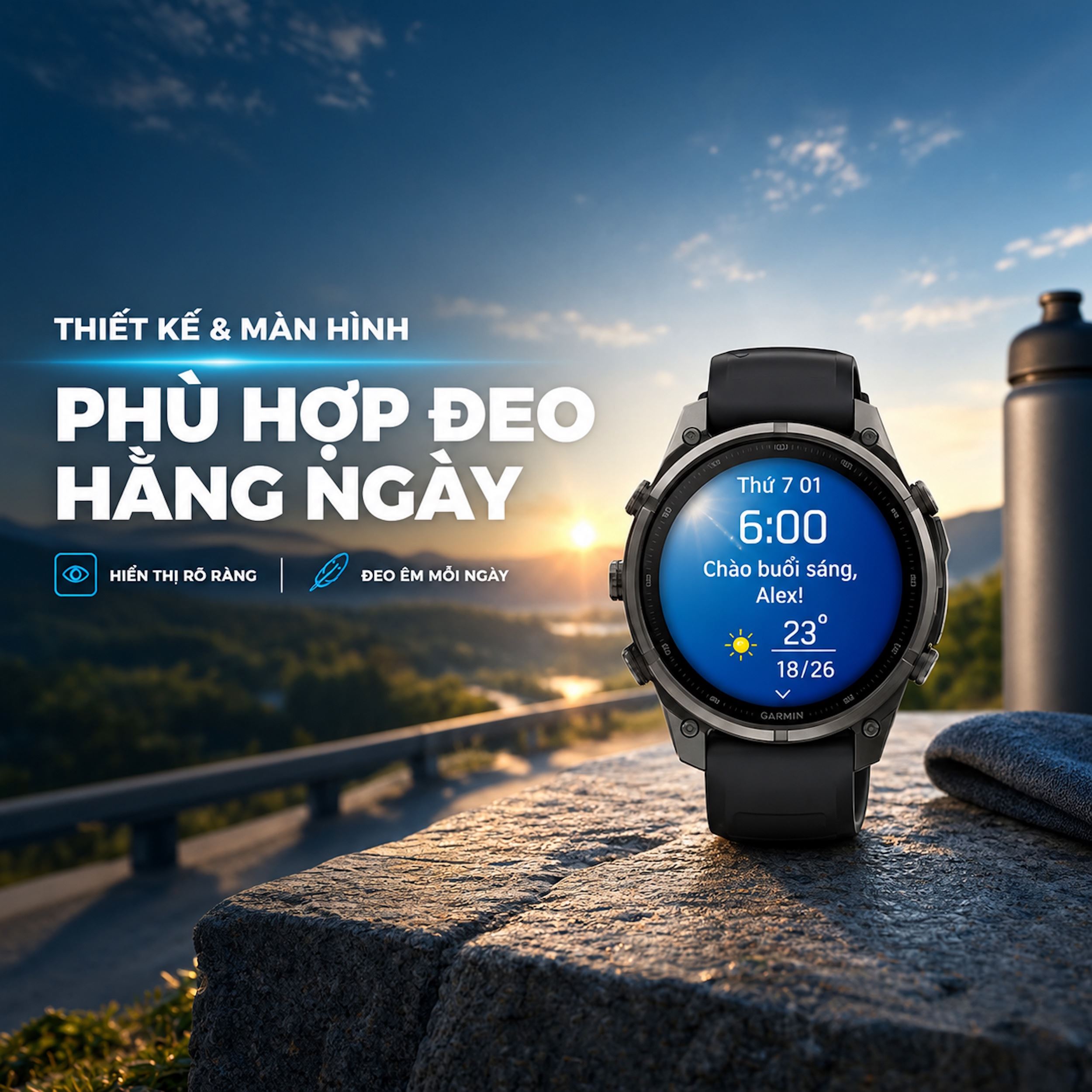 Garmin Fenix 9 Pro Sapphire 47mm viền Titanium Carbon dây silicone - phù hợp đeo cả ngày