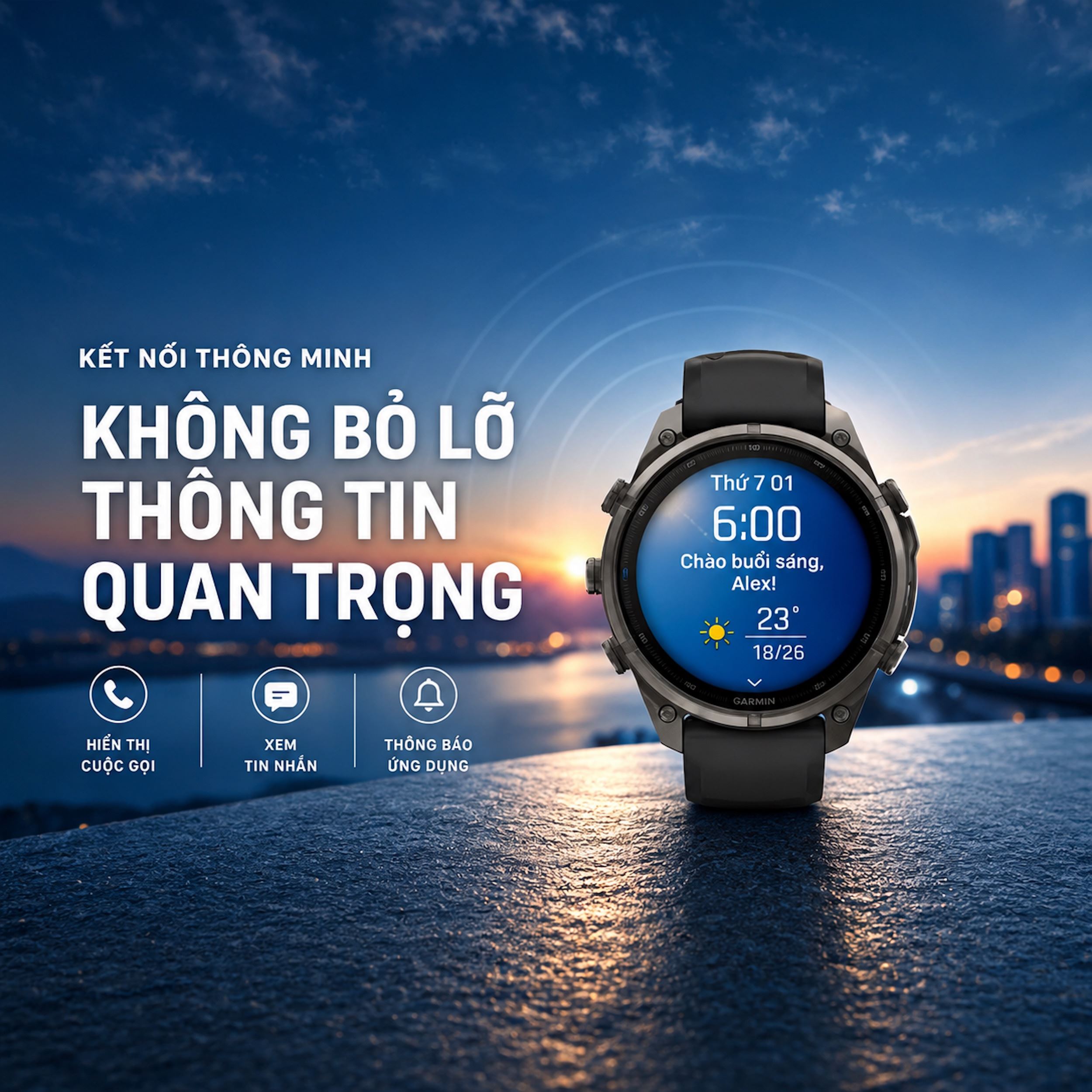 Garmin Fenix 9 Pro Sapphire 47mm viền Titanium Carbon dây silicone - kết nối