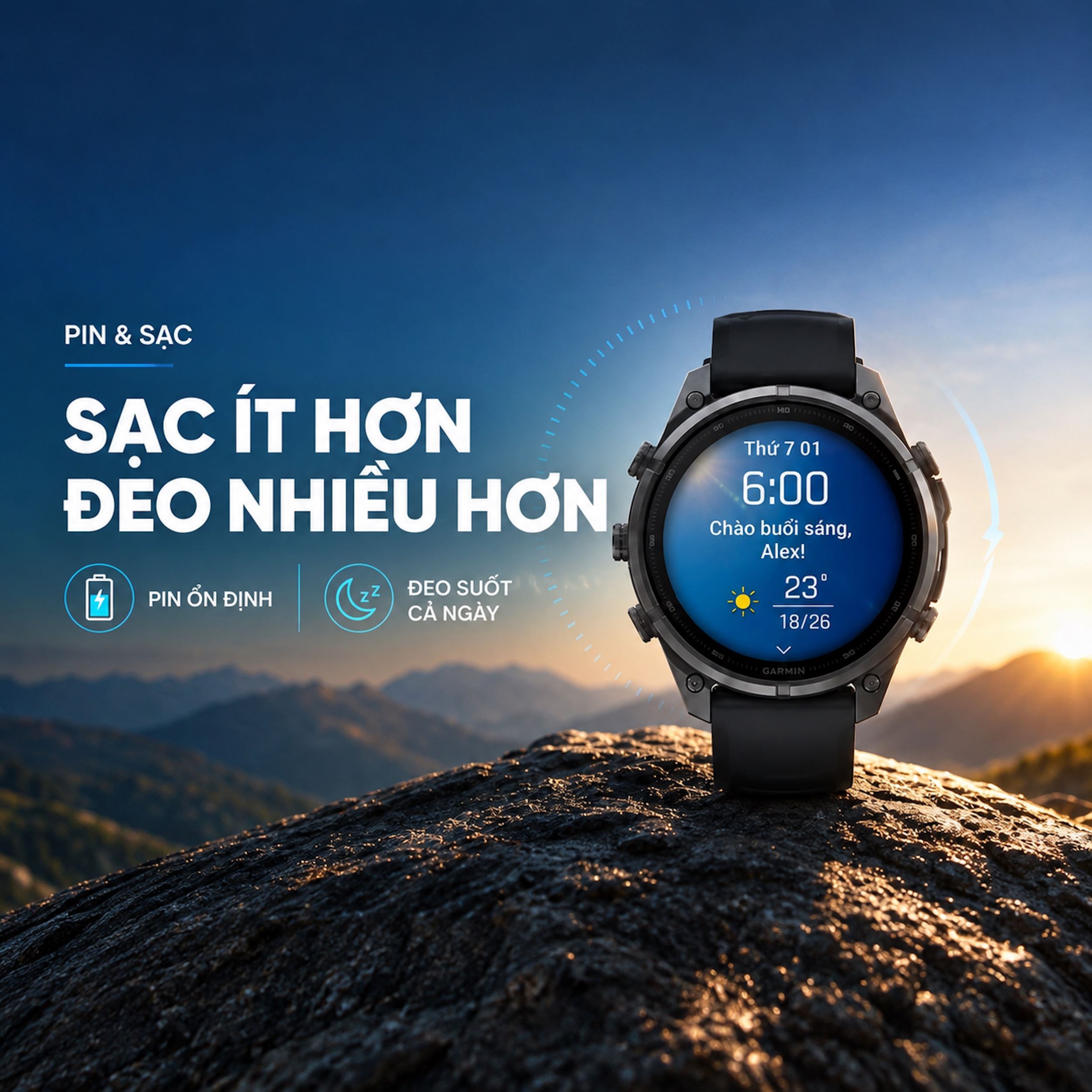 Garmin Fenix 9 Pro Sapphire 47mm viền Titanium Carbon dây silicone - dung lượng pin