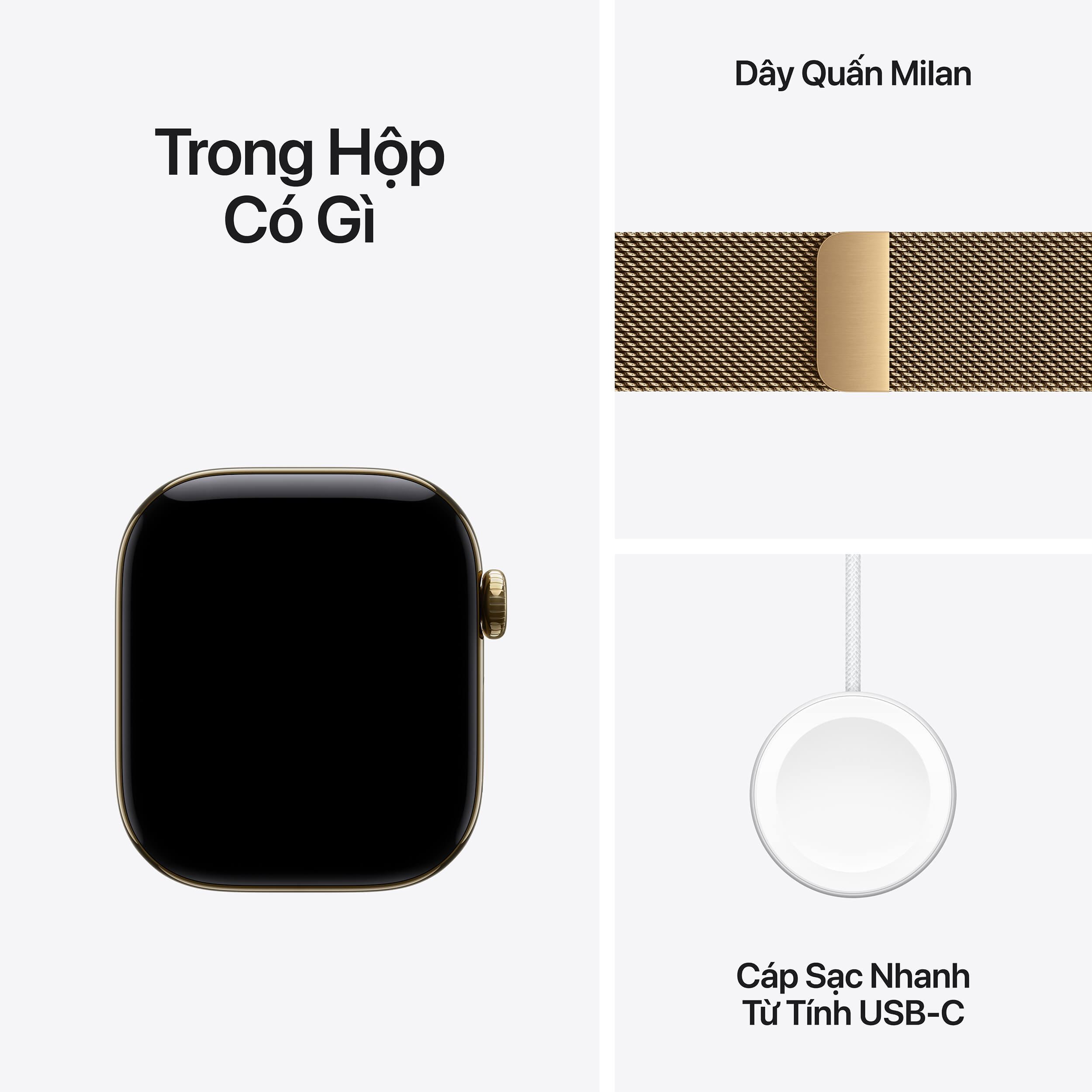Apple Watch Series 12 GPS + Cellular 42mm viền Titanium dây Milan Màu Vàng