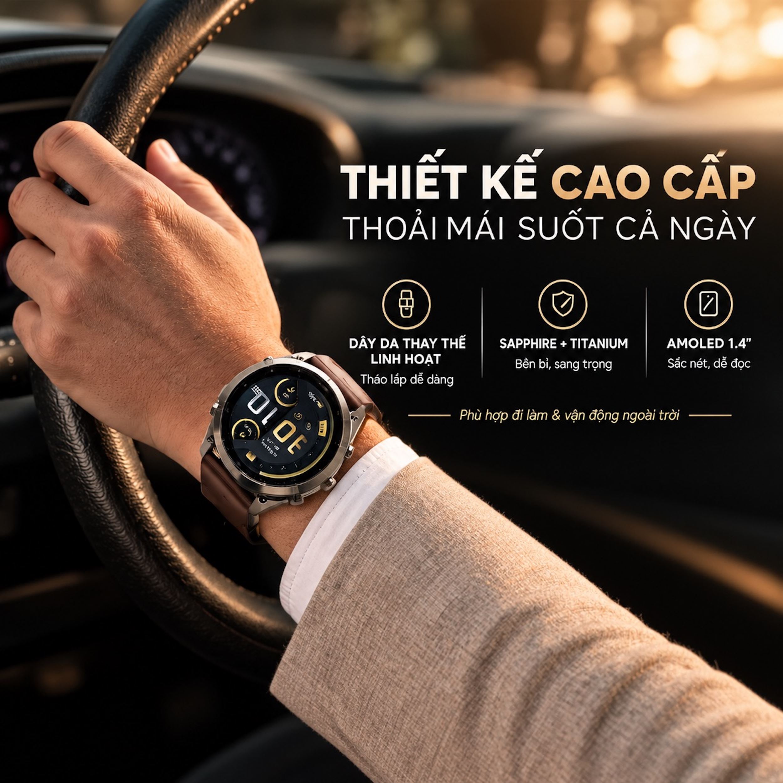 Garmin Fenix 9 Pro Sapphire 47mm viền Titanium dây da - thiết kế Garmin Fenix 9 Pro Sapphire 47mm viền Titanium dây da - thiết kế