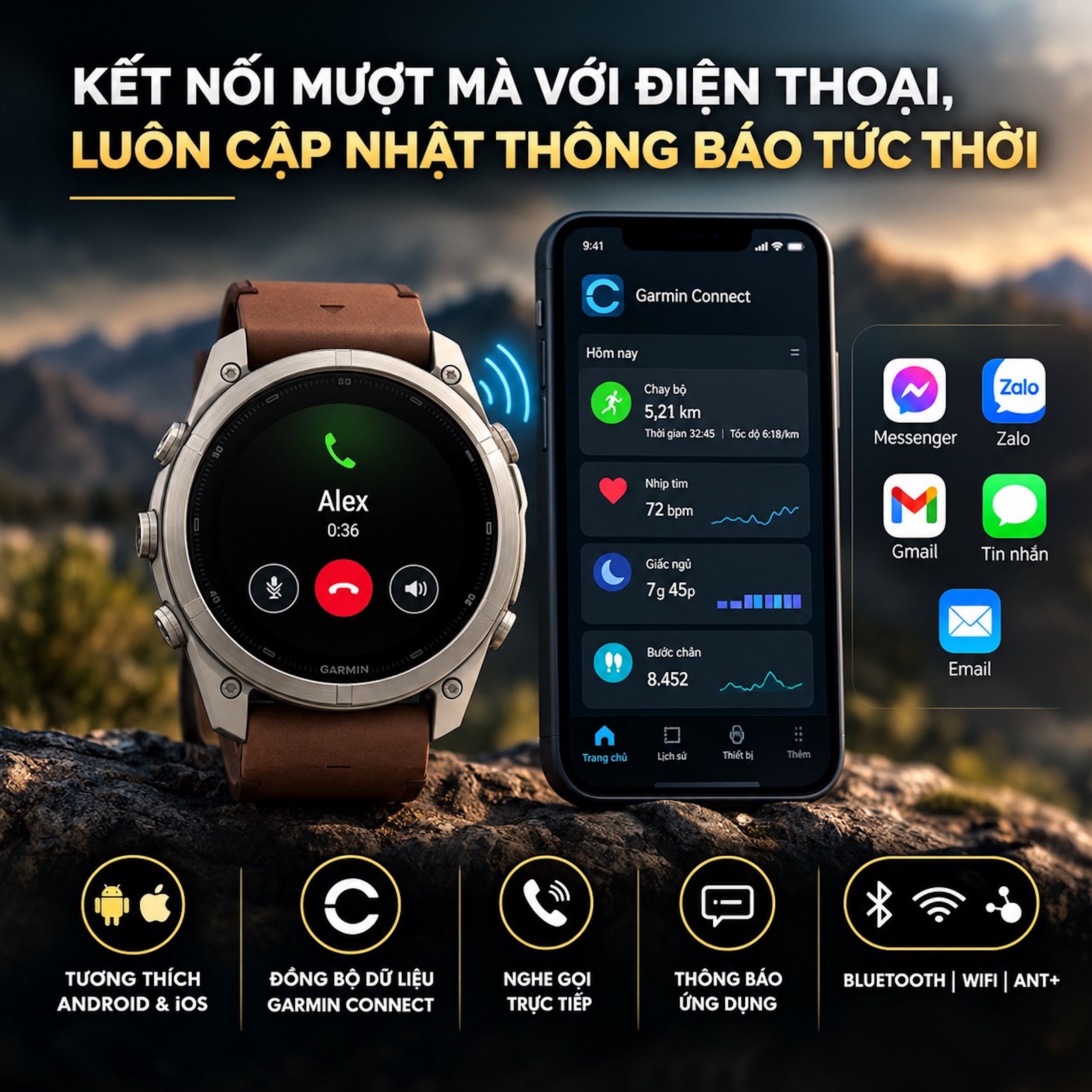 Garmin Fenix 9 Pro Sapphire 47mm viền Titanium dây da - kết nối mượt mà Garmin Fenix 9 Pro Sapphire 47mm viền Titanium dây da - kết nối mượt mà