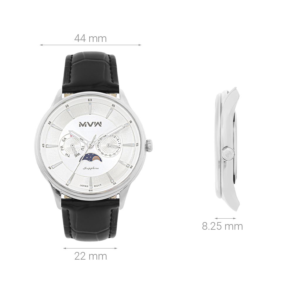 Đồng hồ MVW 44 mm Nam ML085-02-SM Màu Đen