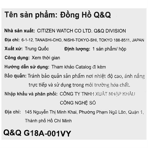 Đồng hồ Q&Q 52.5 mm Nam G18A-001VY Màu Đen