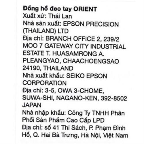 Đồng hồ Orient 38.3 mm Nam TAG03001W0 Màu Bạc