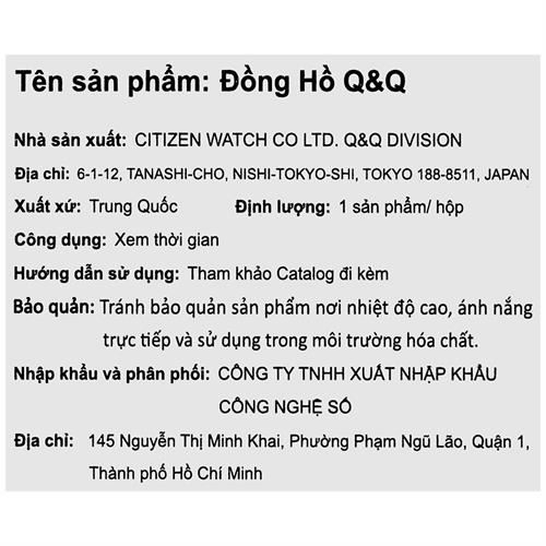 Đồng hồ Q&Q 22 mm Nữ C69A-011PY Màu Đen