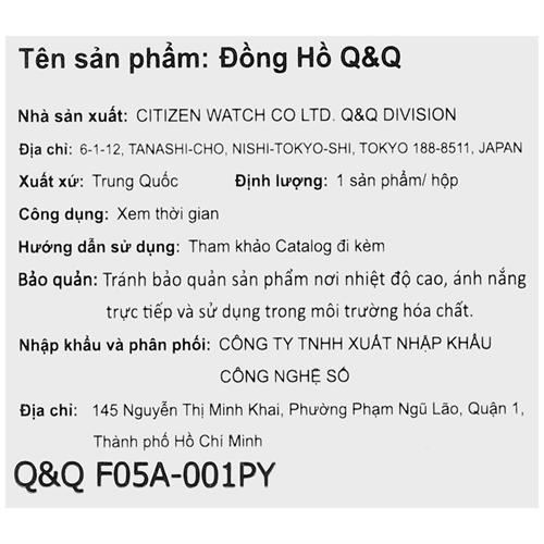 Đồng hồ Q&Q 20 mm Nữ F05A-001PY Màu Bạc